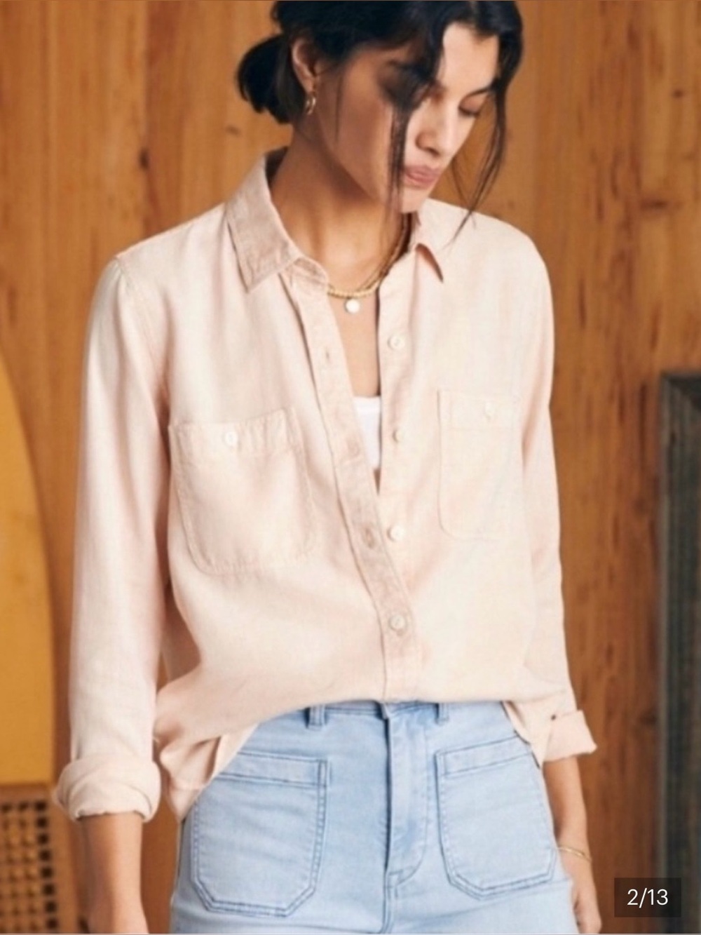 FAHERTY Tried and True Chambray Shirt, Pesch, XS